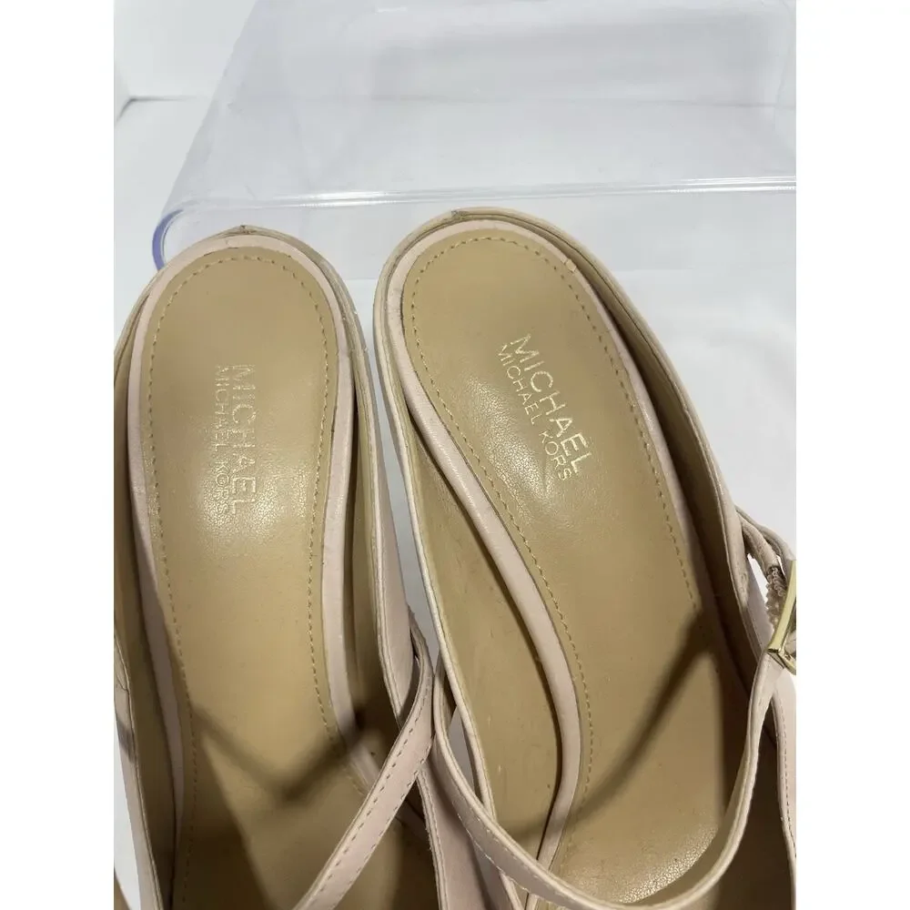Michael Kors Women’s Leather Pointed Toe Pump Heels Buckle Straps Blush Beige 9M